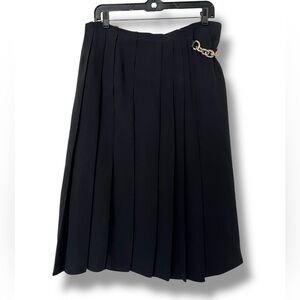 Burberry Silk Pleated Skirt with Chain Detail